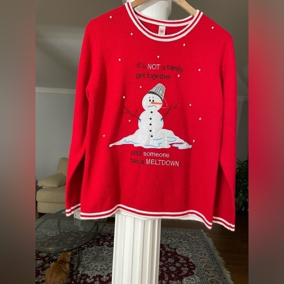 Women’s Christmas Melted Snow man red sweater size Large (12-14) - Picture 1 of 4